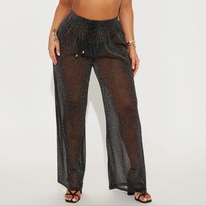 NWOT Fashion Nova Mesh Shimmer Coverup Pants Black Small